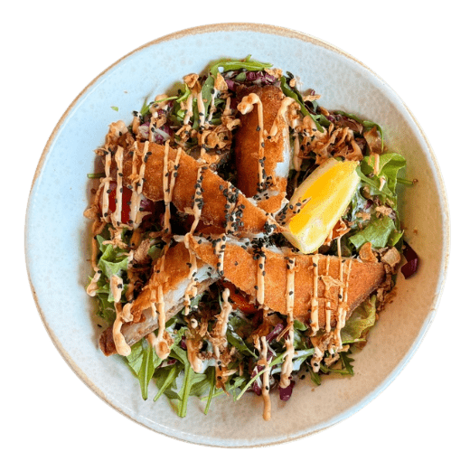 Brancin u panko mrvicama na salati